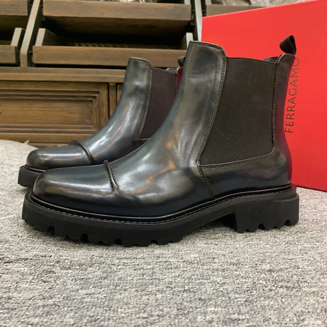 Men's shoes 💰960 🎁🎁🎁😈[Ferragamo] Men's high-top boots, the latest hot style, 1:1 original purchase quality, top quality, imported cowhide for the uppers, imported cowhide for the lining and feet, with original lightweight foam outsole, matching code 39-44, (38, 45 custom-made, non-refundable)